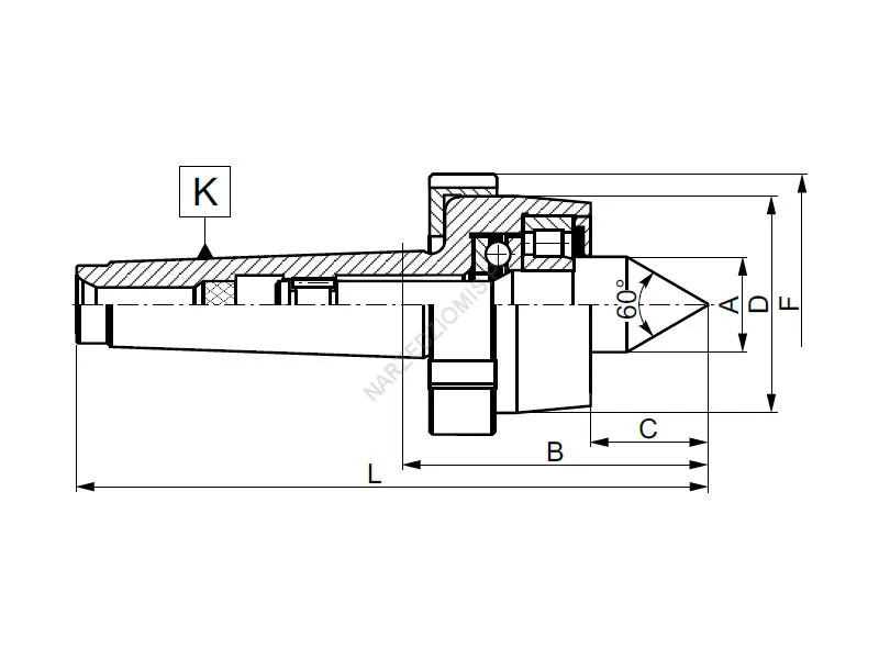 Rysunek techniczny: Kieł obrotowy zwykły z nakrętką: T.8815 MS1 KL.I - KOLNO
